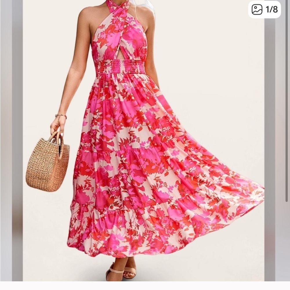 Azazie Pink and Red Floral Maxi Dress